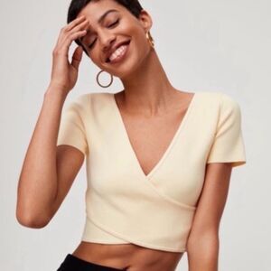 Babaton Brown V-Neck Crop Top Sz Med NWT